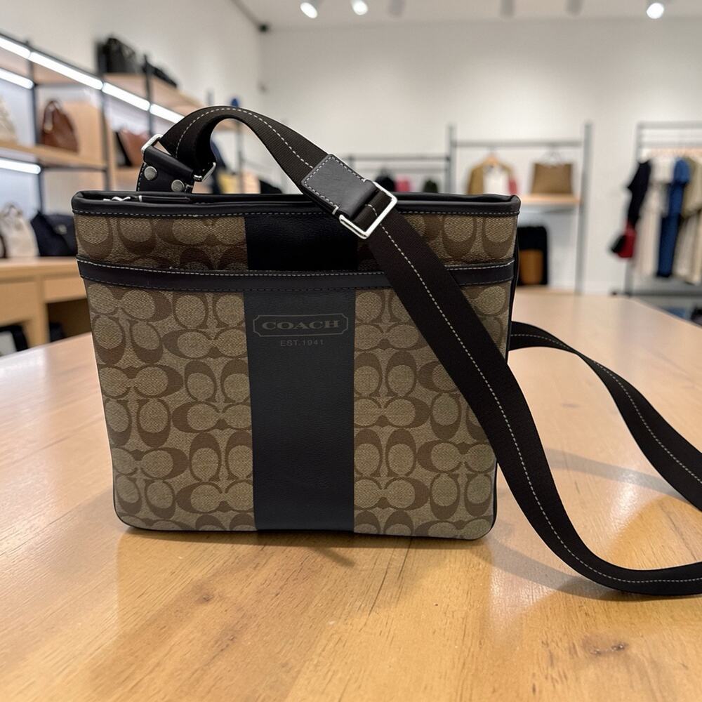 EUC Coach Brown Leather Accents Signature Crossbody 11.5” x 10.5”